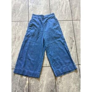 Madewell Pants Womens XS Chambray Wide Leg Huston Cropped Linen Blend Pull On